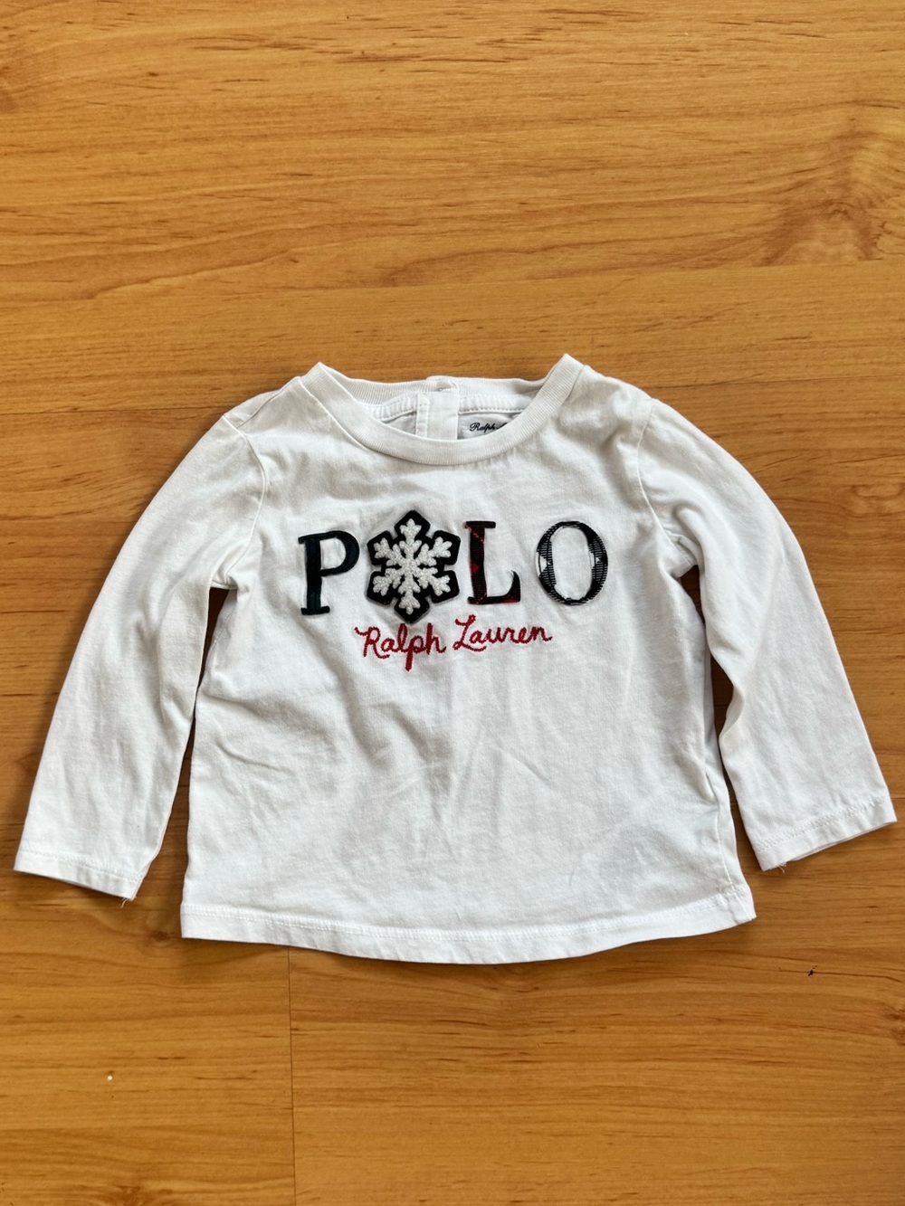 Ralph Lauren Baby Girl Cotton White Snowflake Polo Logo Long Sleeve Shirt 9 M